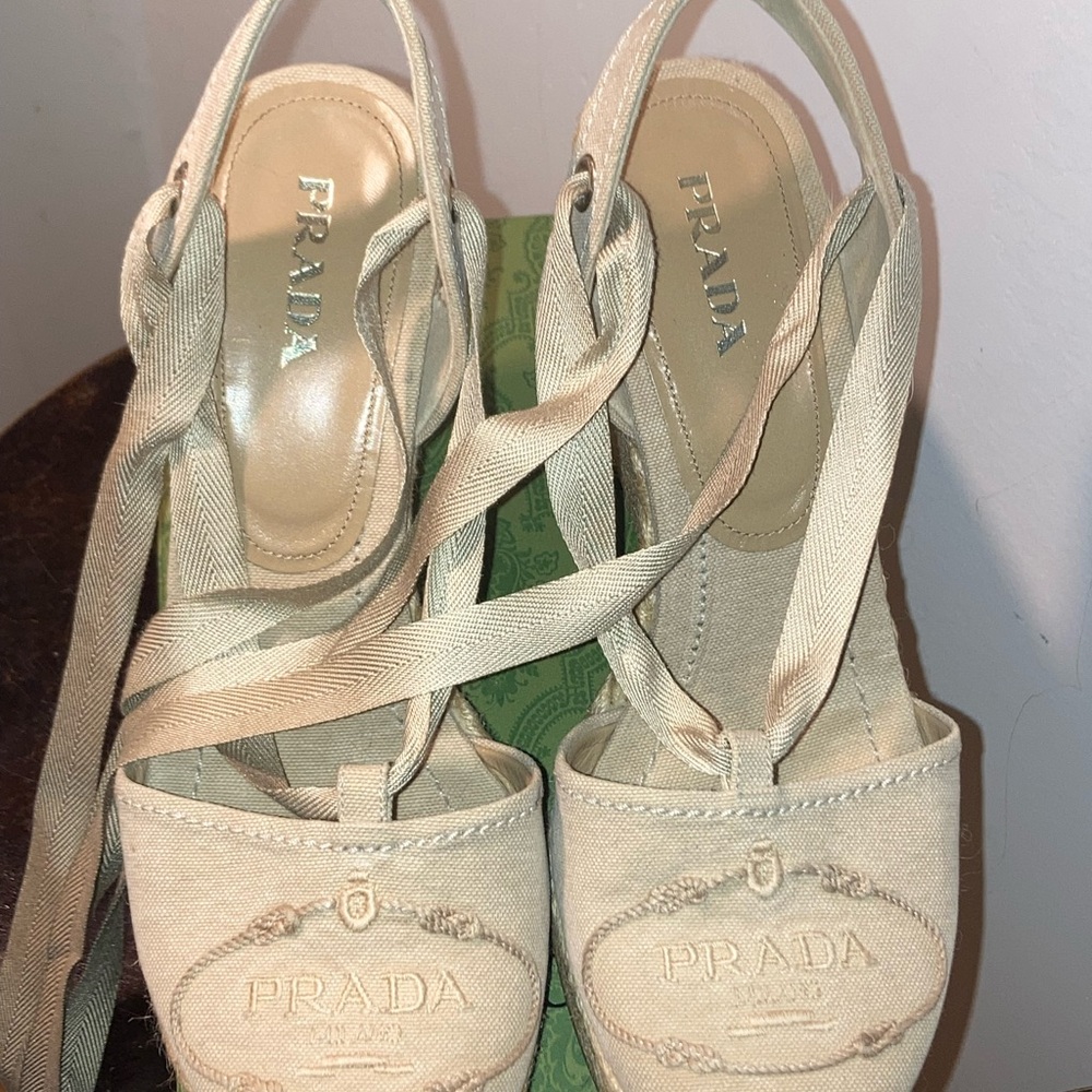 Prada Tan Espadrilles Chic Canvas Shoes